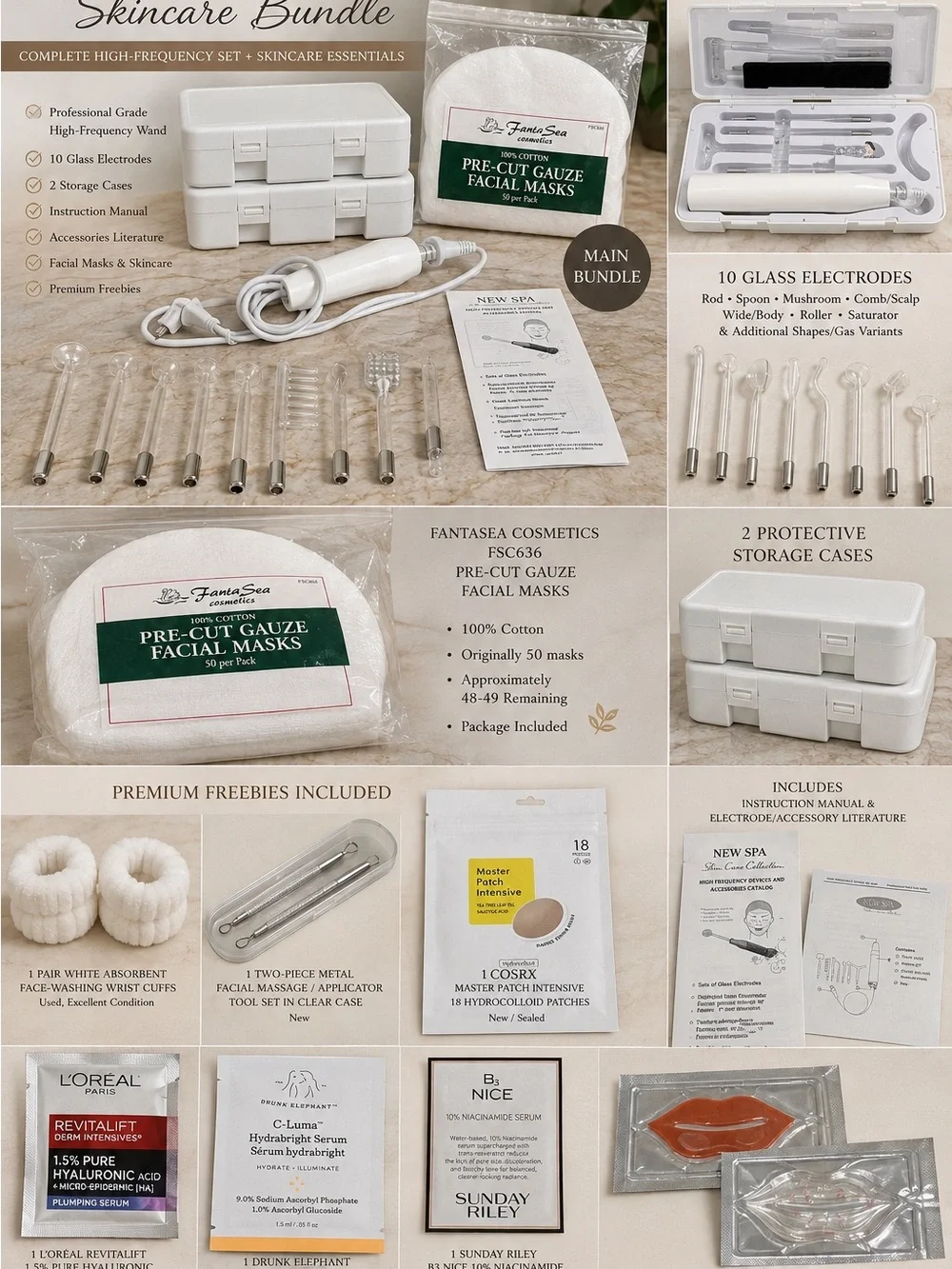 FantaSea High-Frequency Facial Wand Skincare Bundle — White